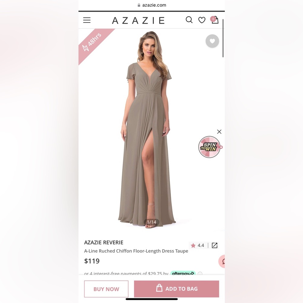 Azazie Reverie Bridesmaid dress Taupe Size 16